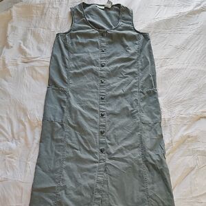 White Stag Sleeveless Button-Down Midi Dress in Moss Green Linen Cotton Blend